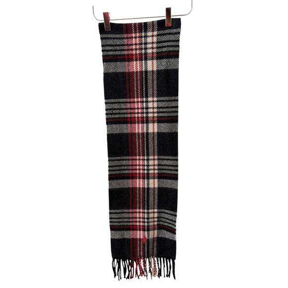 Vintage Ralph Lauren Red & Black Plaid Lambswool Fringed Scarf - Picture 3 of 7